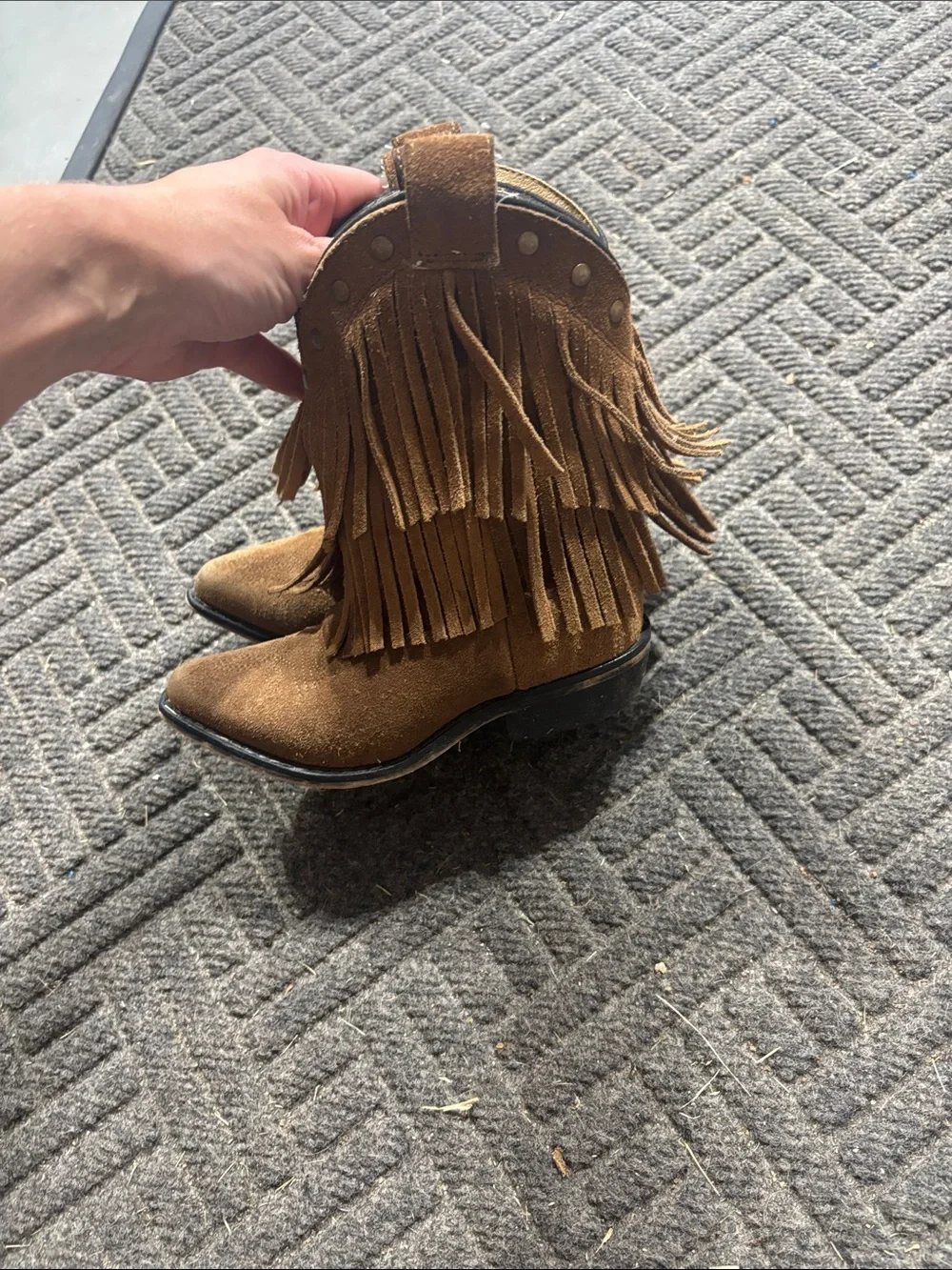 Kids Brown Suede Fringe Western Boots